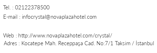 Nova Plaza Crystal telefon numaralar, faks, e-mail, posta adresi ve iletiim bilgileri
